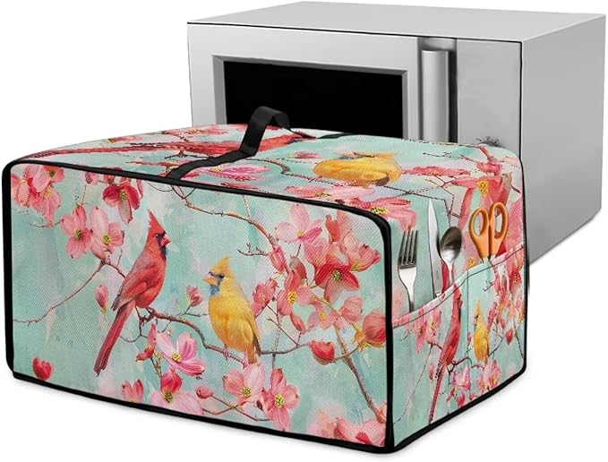 Cardinal Cherry Blossom Print Microwave Oven Cover Waterproof Dust-Proof by HwzdsyxlCreativeHomeDecor