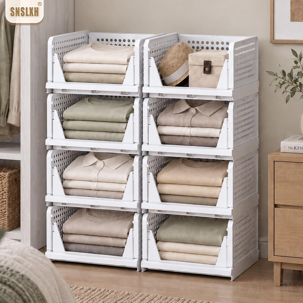 snslxh closet organizers and storage, 5 pack stackable shown in use