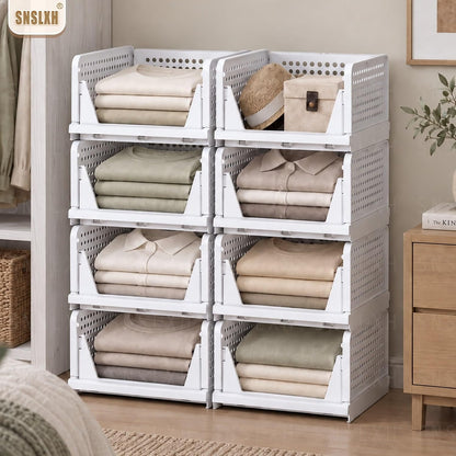snslxh closet organizers and storage, 5 pack stackable shown in use