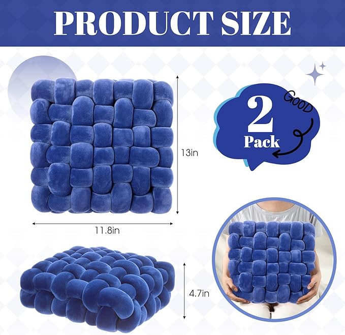 Wenqik 2 Pcs Knot Pillows Square Knotted Plush Throws Soft Accent Pillows - Image 3