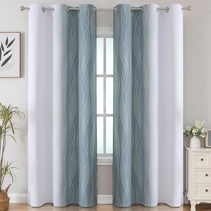 Estelar Textiler Stone Blue and Greyish White Gradient Room Darkening Blackout - Image 2