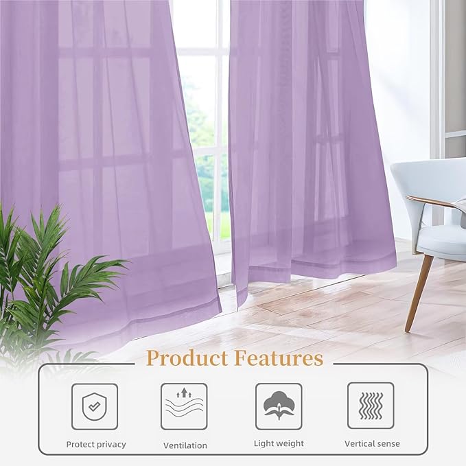 Sheer Curtains 45 Inches Long 2 Panels, Rod Pocket Short Curtain - Image 6