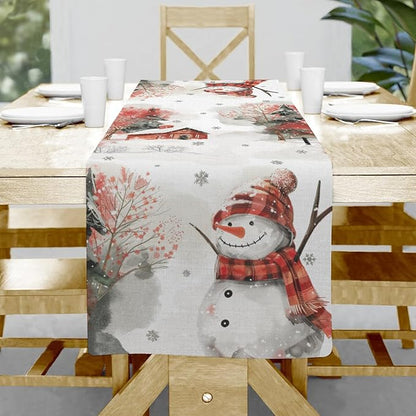 Snow Table Runner, Snowman Dining Table Runner, Christmas Coffee Table Decor by Hliyty