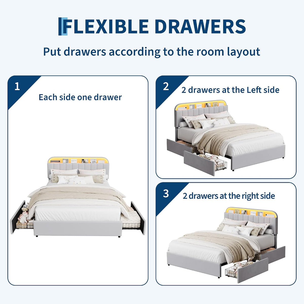 garveehome full bed frame, platform bed with storage, package contents