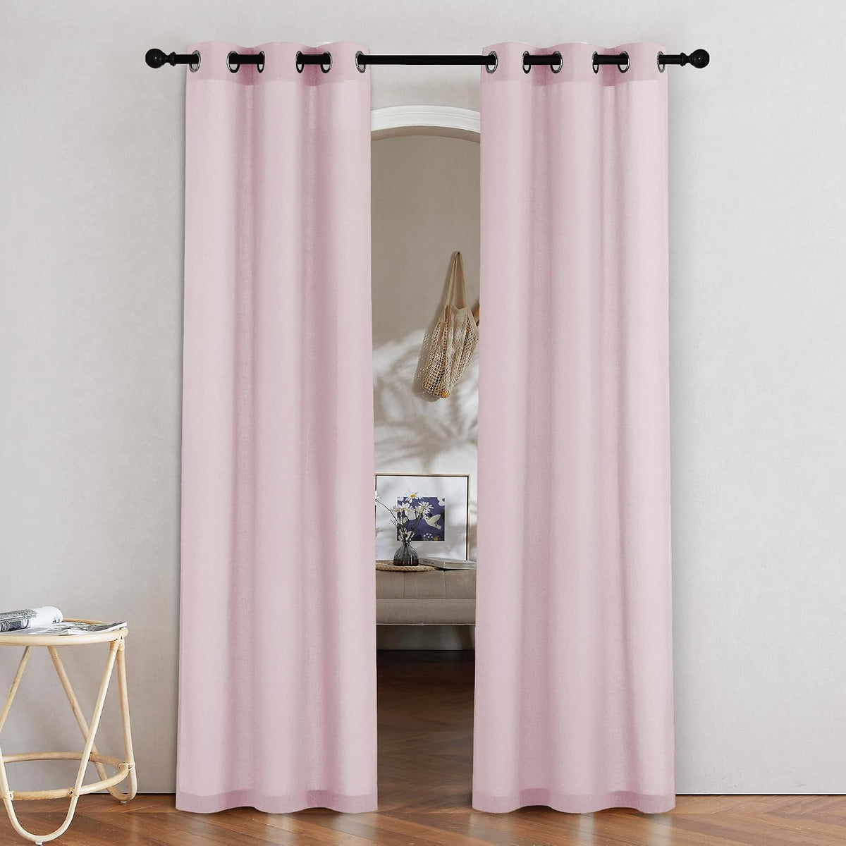 nicetown blush pink linen curtains for kitchen, thick, main product view