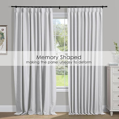 TWOPAGES Grey White Pinch Pleated Room Darkening Curtain 90 Inches Long - Image 3