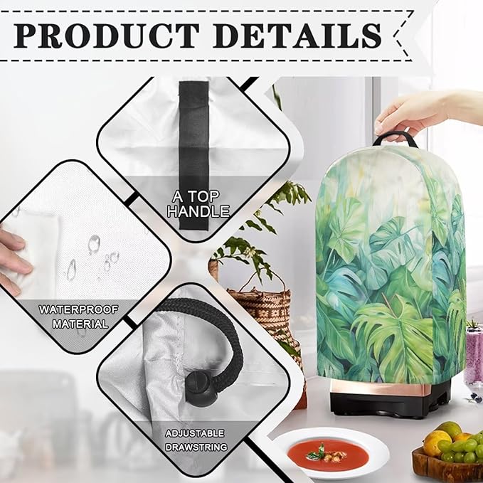 Green Palm Leaf Print Blender Dust Cover - Image 5