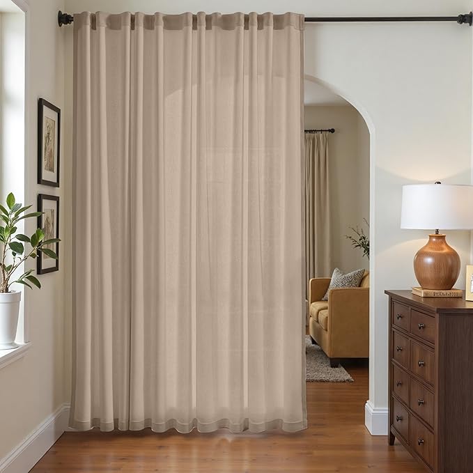jinchan Taupe Linen Blend Curtain 84 inch Length 1 Panel - Image 4
