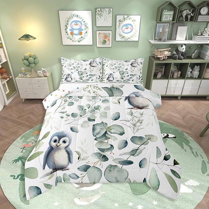 Erosebridal Cartoon Penguin Bedding Toddler Size Woodland Wildlife Comforter Set by Erosebridal