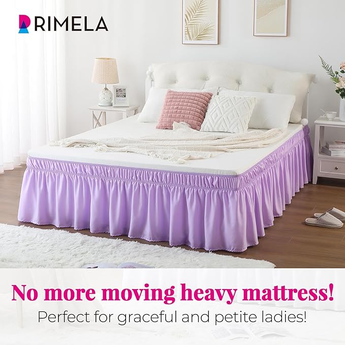 RIMELA Bed Skirting Queen Size Lilac Purple Bed Skirt 18 Inch Drop, Wrap Around - Image 2