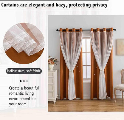 Anytime Romantic Kids Curtain, Hollow-Out Stars Window Curtain Double Layer - Image 7