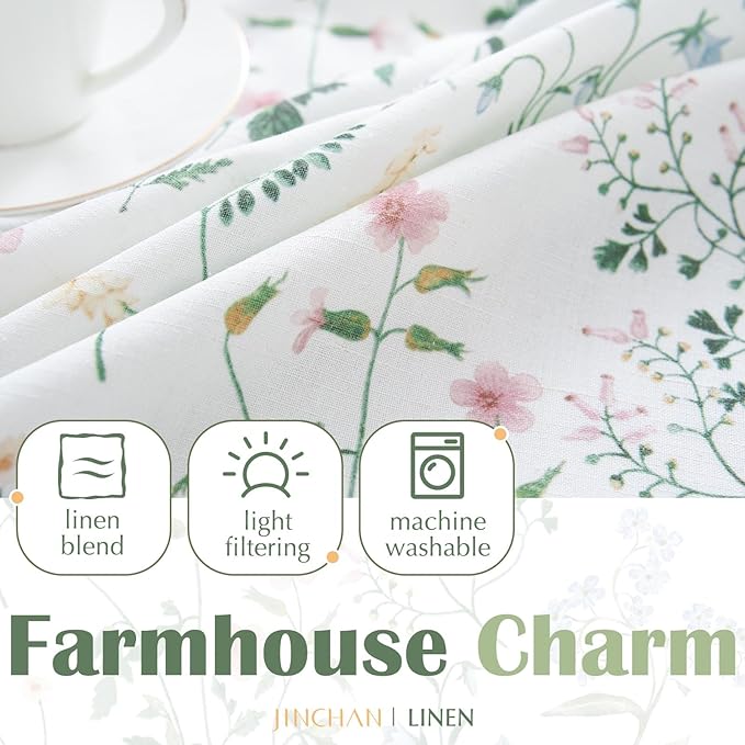 jinchan Spring Floral Kitchen Curtains Over Sink Farmhouse Linen Tier Curtains - Image 5