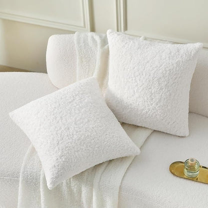 FUTEI Cream White Throw Pillow Covers 26x26 Inch Set of 2, Furry Faux Fur Teddy - Image 5