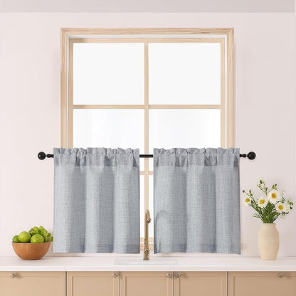 Gwine Gray Kitchen Curtains 24 Inch Length 2 Panels, Light Filtering Textured by Gwine