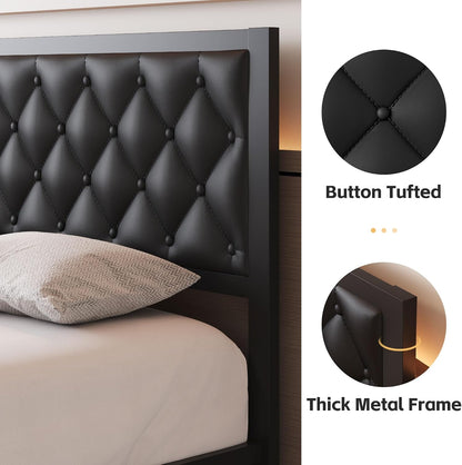 fluest queen bed frame with headboard pu leather, side view