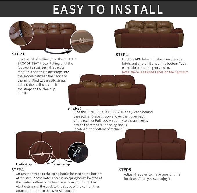 Easy-Going 8 Pieces Recliner Sofa Stretch Sofa Slipcover Sofa Cover Furniture - Image 4