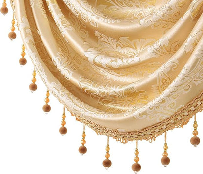 ELKCA European Style Golden Jacquard Swag Waterfall Valance - Image 2
