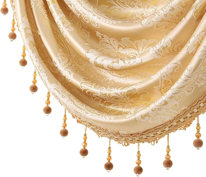 ELKCA ELKC European Style Golden Jacquard Swag Waterfall Valance - Image 2