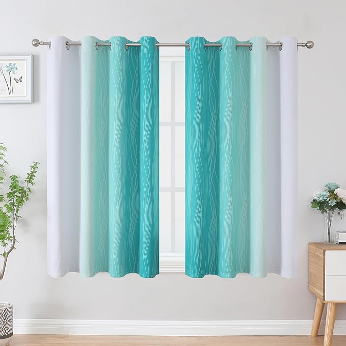 Estelar Textiler Teal and Greyish White Blackout Curtains 54 Inch Length - Image 2