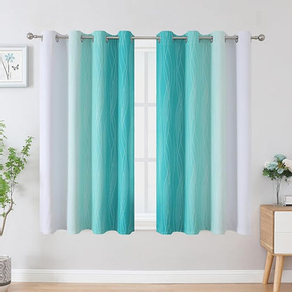 Estelar Textiler Teal and Greyish White Blackout Curtains 54 Inch Length - Image 2
