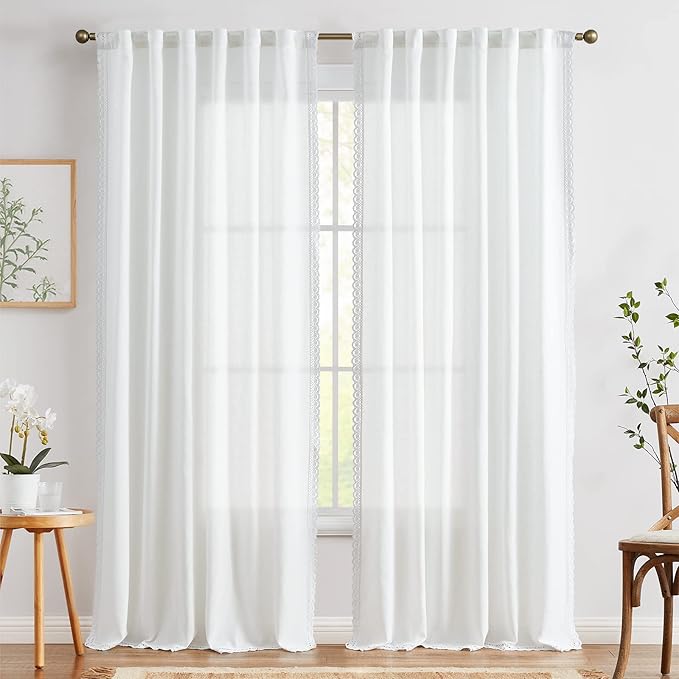 jinchan Linen Curtains for Living Room Bedroom Light Filtering Semi Sheer - Image 3