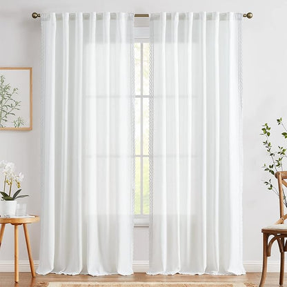 jinchan Linen Curtains for Living Room Bedroom Light Filtering Semi Sheer - Image 3
