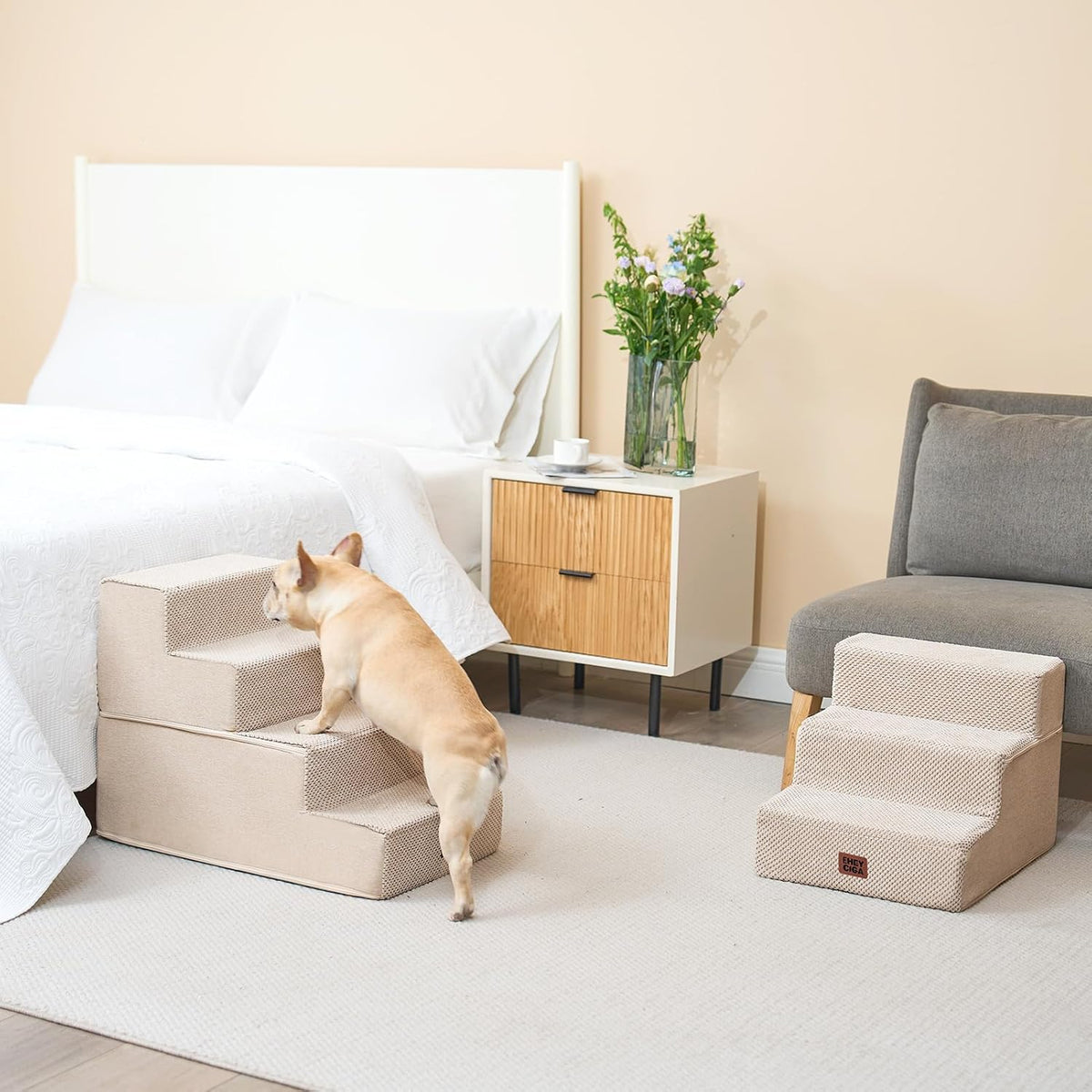 eheyciga dog stairs for bed 18" h, 4-step, side view