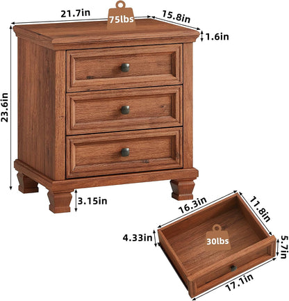 savor life 3-drawer farmhouse nightstand with solid wood shown in use