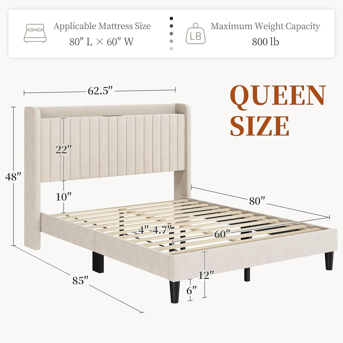 yaheetech queen bed frame with channel-tufted storage headboard shown in use