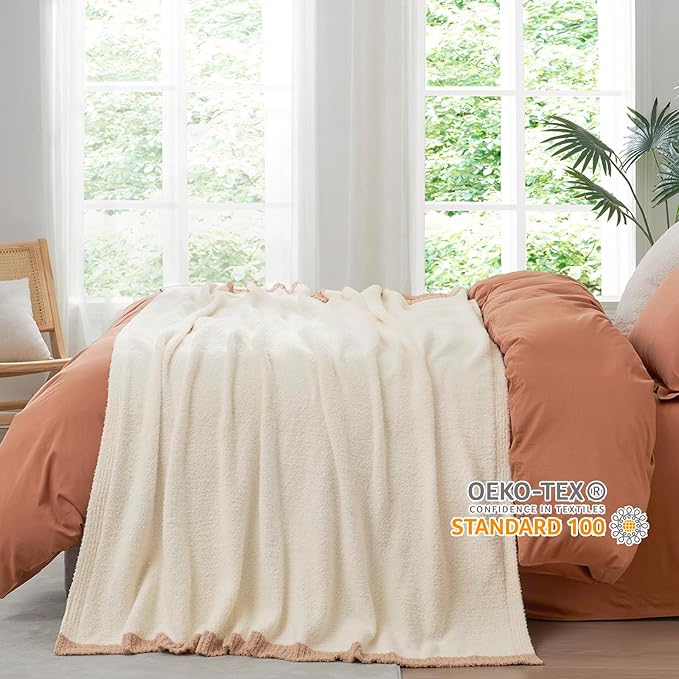 Snuggle Sac Cream Bedding Blankets Queen Size 90x90 inches, Reversible - Image 5
