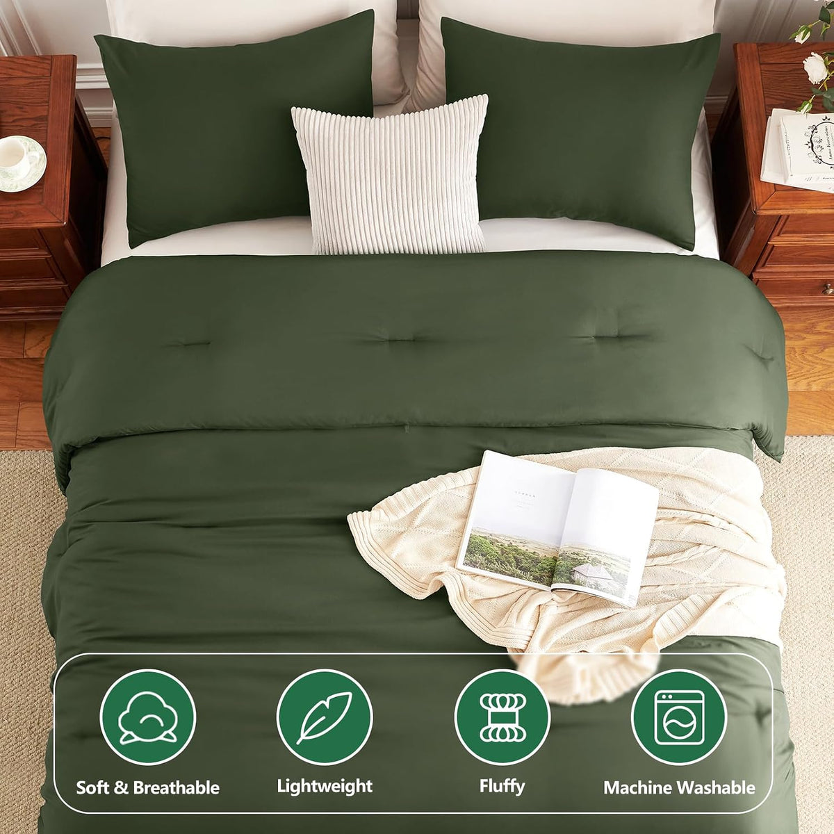 himeet full size comforter sets, 3 pieces with shown in use