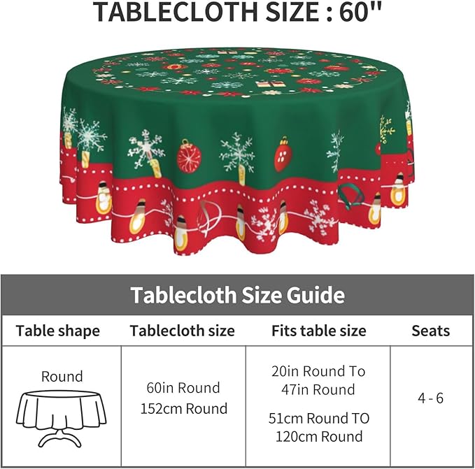 Merry Christmas Round Tablecloth 60 Inch, Decorations Round Table Cloth - Image 4