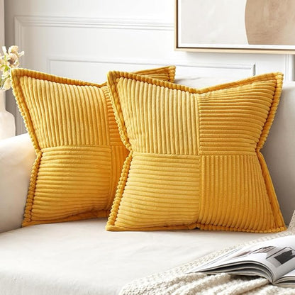MIULEE Golden Yellow Corduroy Pillow Covers 18x18 Inch by MIULEE