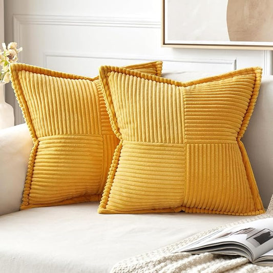 MIULEE Golden Yellow Corduroy Pillow Covers 18x18 Inch by MIULEE