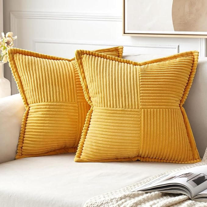 MIULEE Golden Yellow Corduroy Pillow Covers 20x20 Inch by MIULEE
