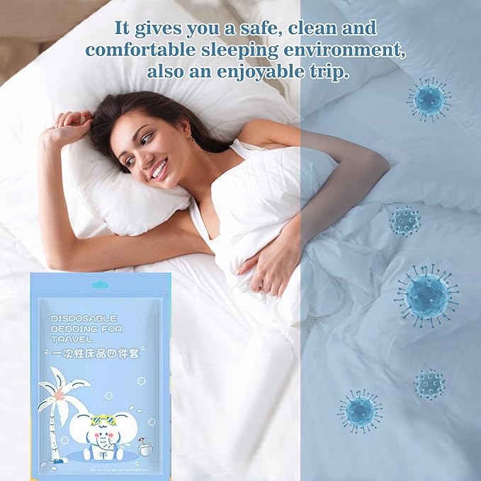 4pcs Superior Disposable Travel Bedset Ready-to-Use Large Size Bed Linens - Image 2