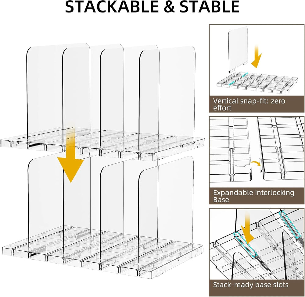 Stackable Bag & Purse Organizer for Closet Shelf Acrylic Shelf Dividers f...