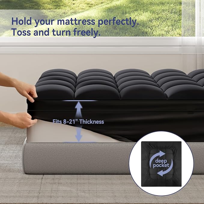 ELEMUSE Queen Black Mattress Topper - Image 4