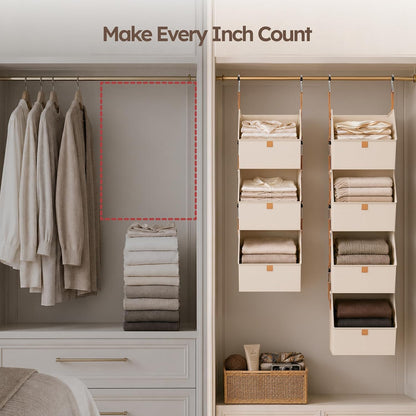 homsorout hanging closet organizer, modular 4-in-1 hanging shelves, side view