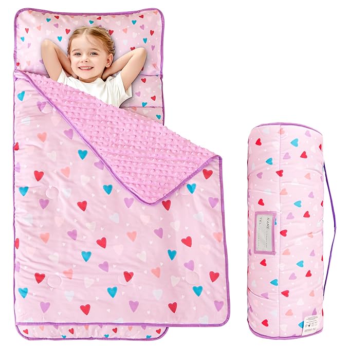 Viviland Toddler Kid Nap Mat for Preschool, Girls Heart Slumber Bag, by VIVILAND