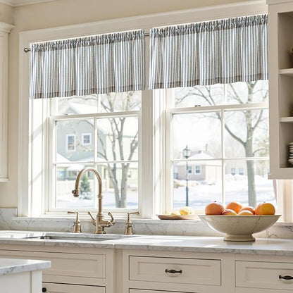 jinchan Valance Curtain Linen Textured Striped Window Curtain - Image 4
