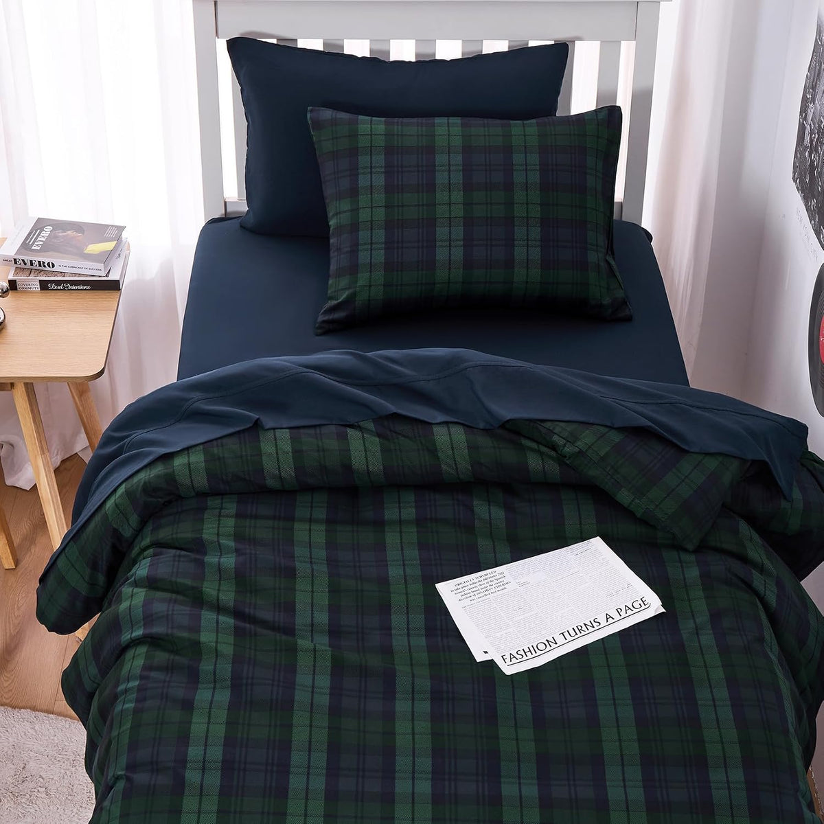 wake in cloud - plaid comforter set, scottish, side view