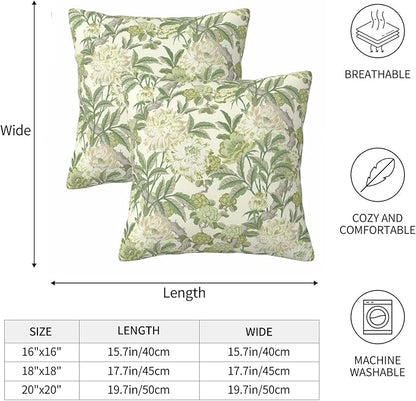 French Country Green Floral Throw Pillow Covers 18x18 Inch Set of 2 Spring - Image 6