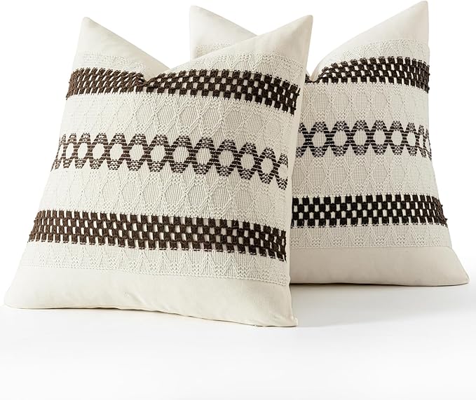 MIULEE Set of 2 Dark Brown Boho Decorative Pillow Covers 20x20 Inch Farmhouse - Image 7