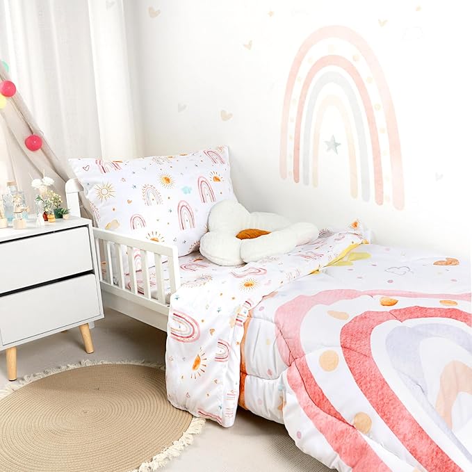 Toddler Bedding Set for Girls, 4 Piece Rainbow Toddler Girl Bedding Set - Image 2