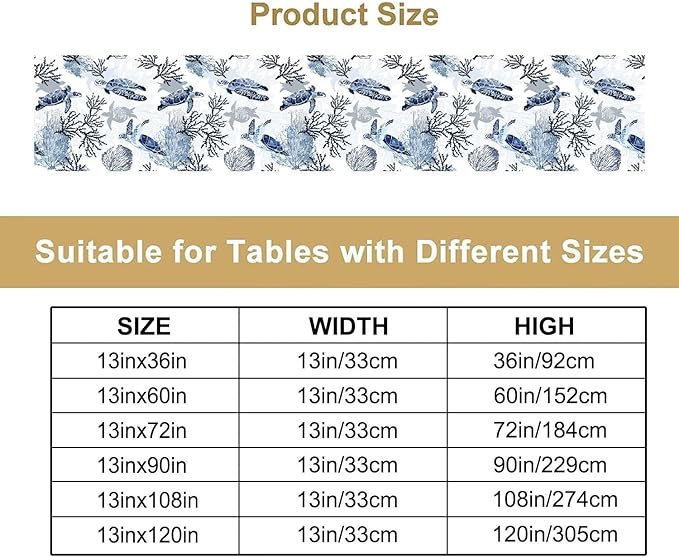 Summer Turtle Table Runner, Cartoon Sea Turtle Tropical Ocean Beach Teal - Image 4