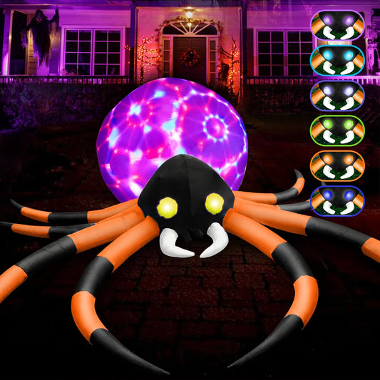zukakii 12Ft Halloween Inflatables Spider with 7-Colors Changing LED Lights, Decorations Outdoor Rotating Lights & Glowing Eyes, Large Creepy Props for Yard Garden Decor Orange