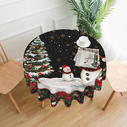 Christmas Snowman Round Tablecloth 60 Inch, Christmas Tree Decorations Round - Image 2