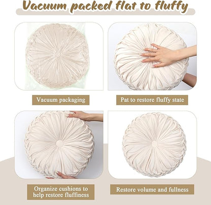 1 Pcs Round Throw Pillows Decorative Velvet Pleated Throw Pillows 15'' Diameter - Image 4
