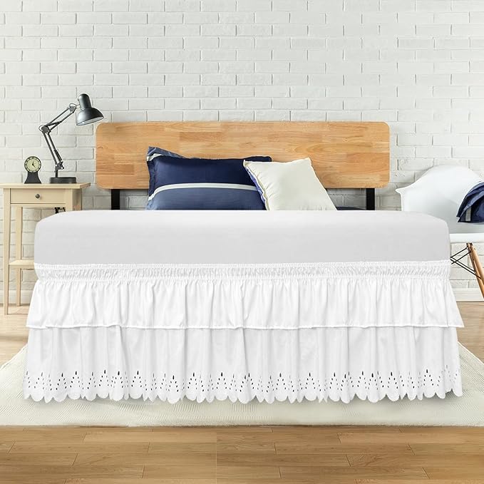 Full Bed Skirt, Double-Layered Ruffled Eyelet Bed Skirt, Wrap-Around Elastic by ANARACHON